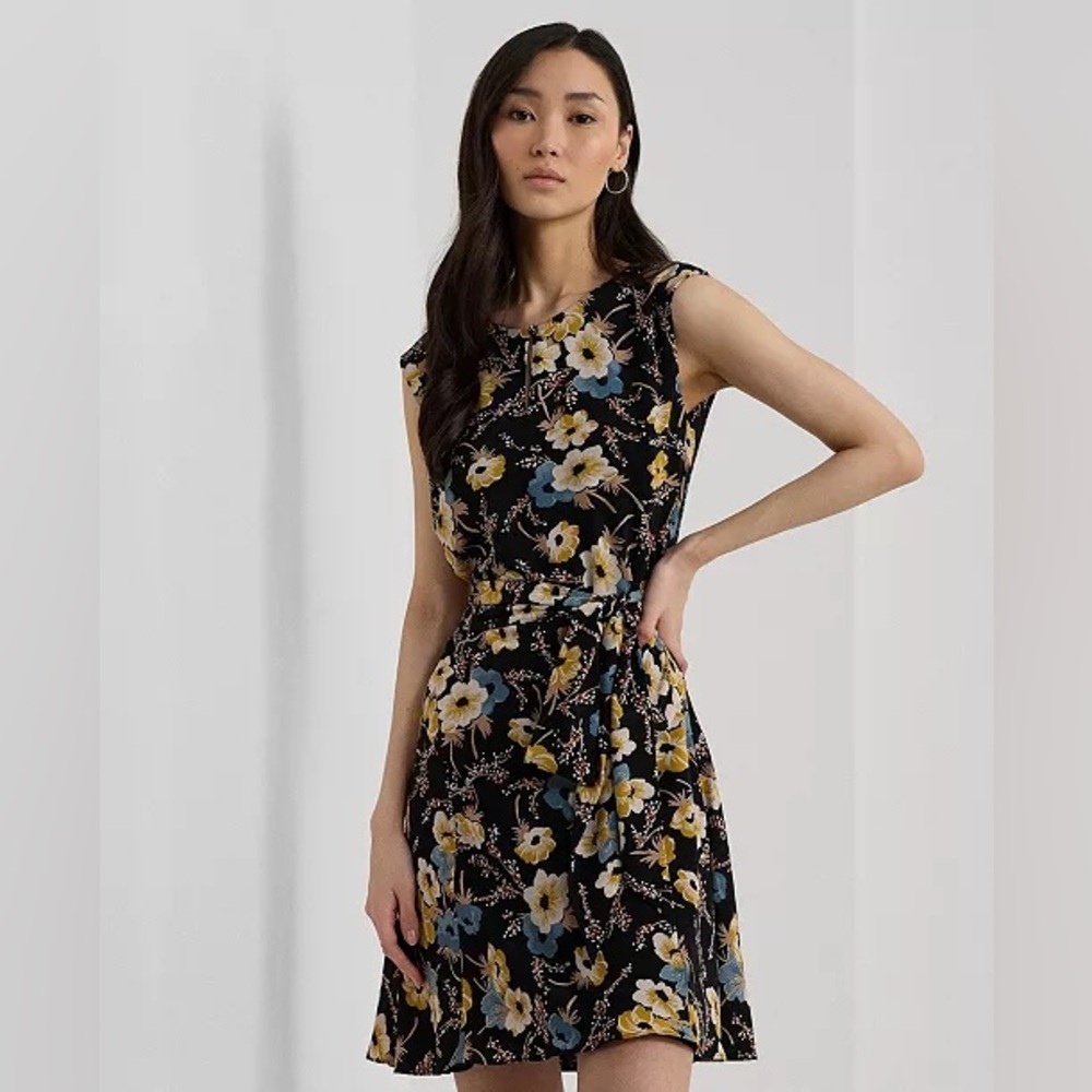 NWT Lauren Ralph Lauren Women’s Floral Bubble Crepe Cap-Sleeve Dress - Picture 2 of 5